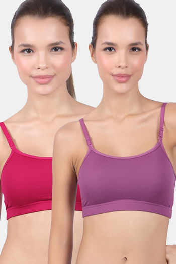 Buy Lady Lyka Cotton Lycra Sports Bra (Pack of 2) - Multicolor